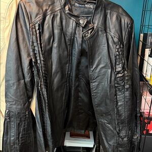 Pamela McCoy Black Textured Leather Jacket